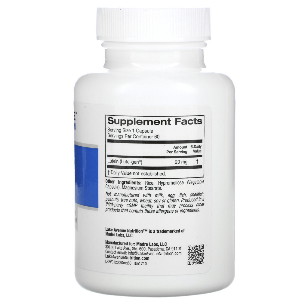 Lake Avenue Nutrition, Luteína, 20 mg, 60 Cápsulas Vegetais - Imagem 2