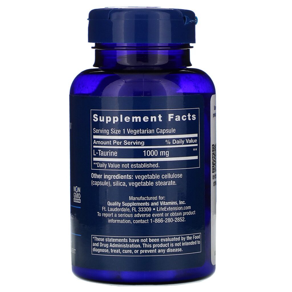 Life Extension, Taurina, 1000 mg, 90 Cápsulas Vegetais - Imagem 2
