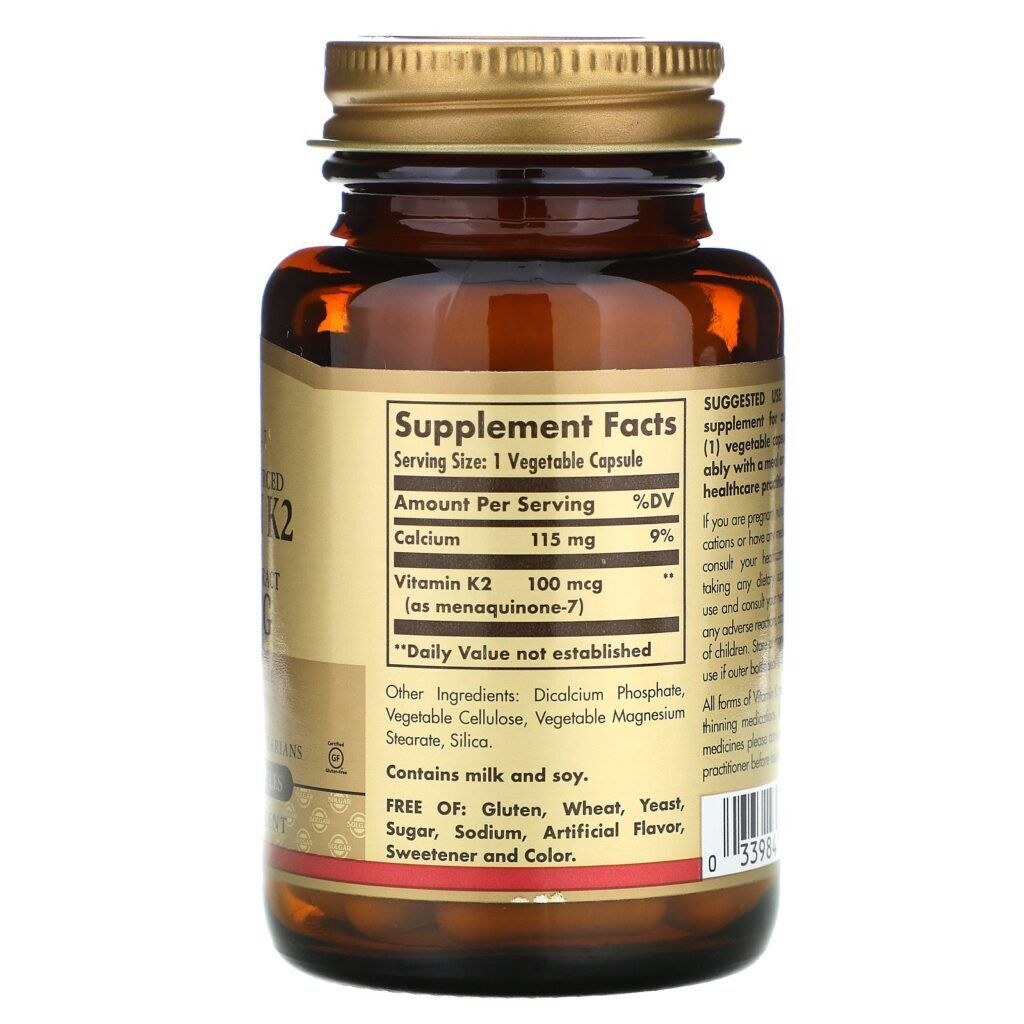 Solgar, Vitamina K2 de Origem Natural, 100 mcg, 50 Cápsulas Vegetais - Imagem 2