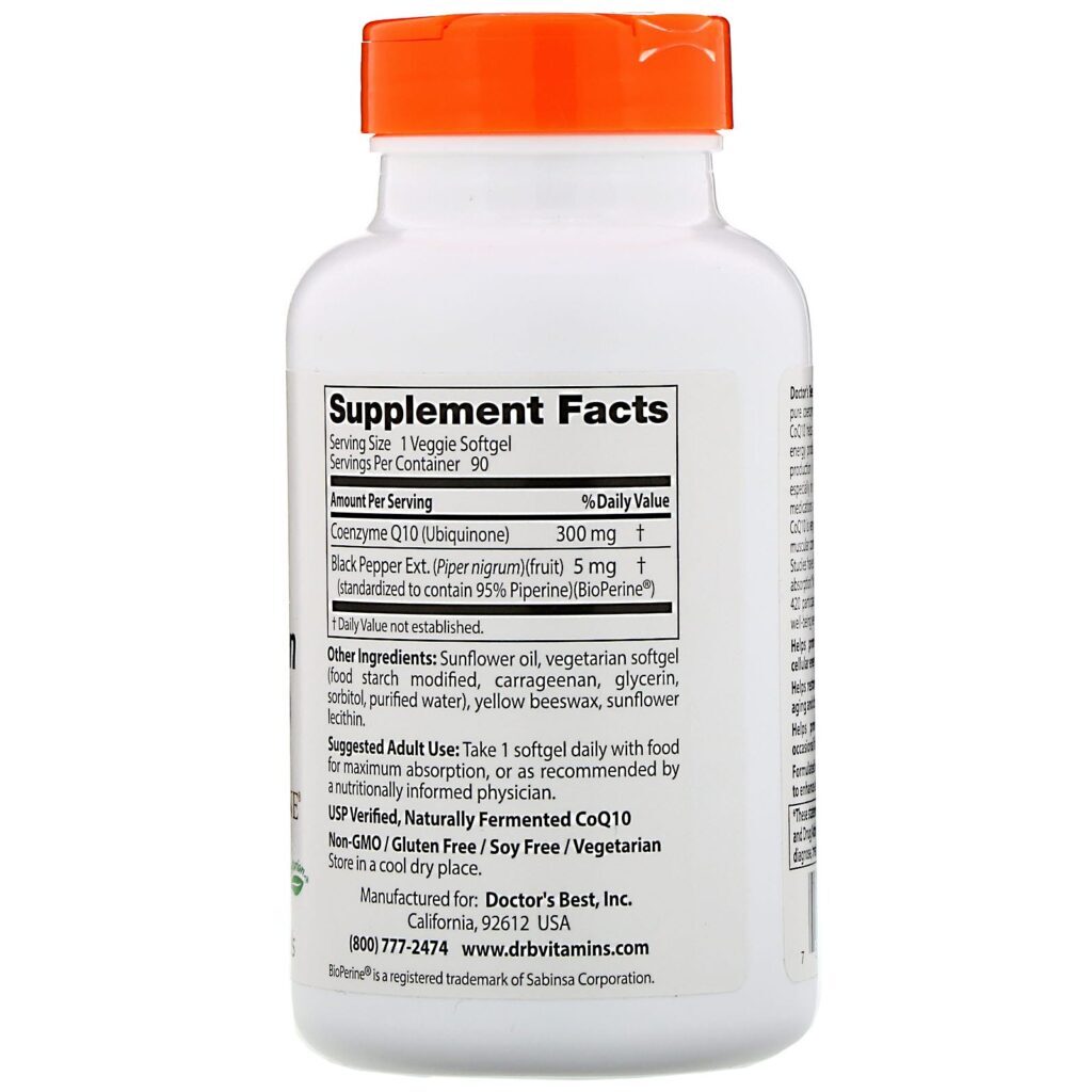 Doctor's Best, High Absorption CoQ10 with BioPerine, 300 mg, 90 Veggie Softgels - Imagem 2