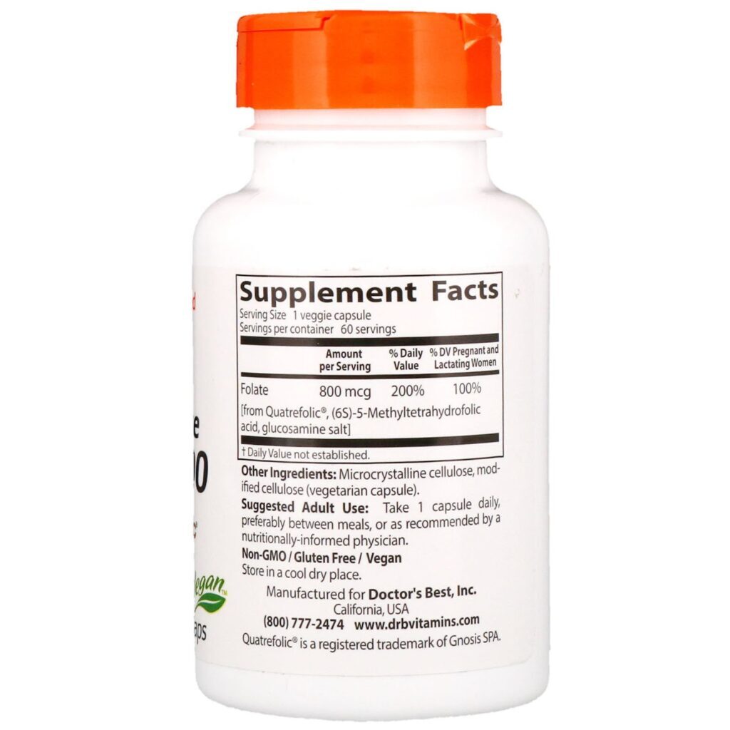 Doctor's Best, Folato Totalmente Ativo 800, 800 mcg, 60 Cápsulas Vegetais - Imagem 2