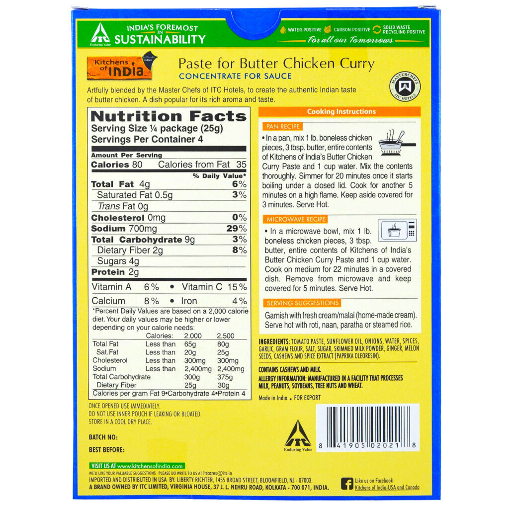 Kitchens of India, Paste for Butter Chicken Curry, Concentrate for Sauce, 3.5 oz (100 g) - Imagem 2