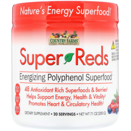 Country Farms, Super Vermelhos, Superalimento Energizante com Polifenóis, Sabor de Frutas, 7,1 oz (200 g)