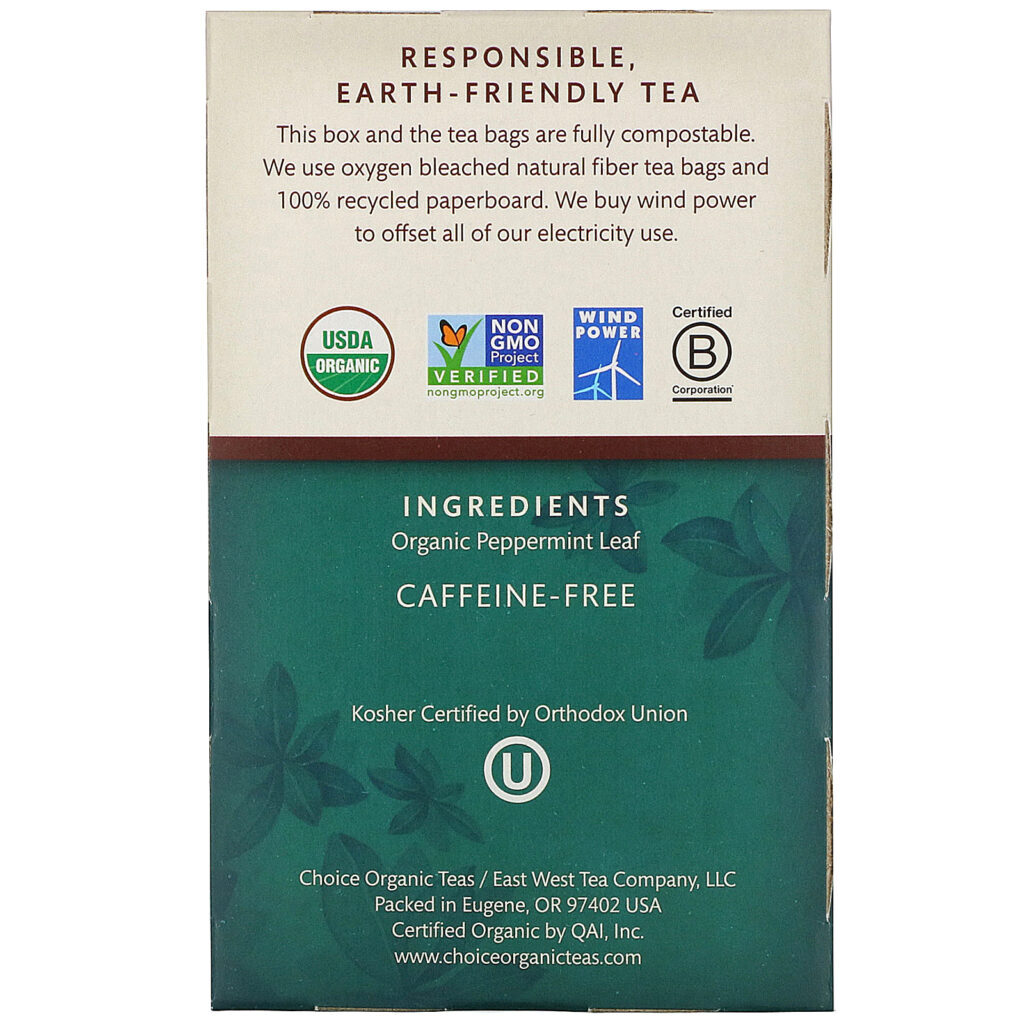 Choice Organic Teas, Herbal Tea, Organic Peppermint, Caffeine-Free, 16 Tea Bags, .60 oz (17 g) - Imagem 2