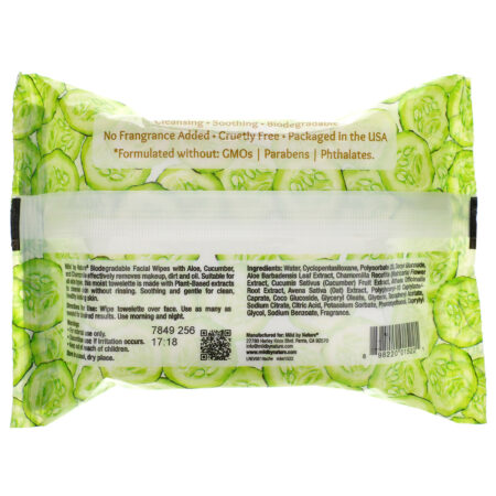 Mild By Nature, Aloe & Cucumber Facial Wipes, Biodegradáveis, 30 Toalhetes Pré-Umedecidos - Image 2