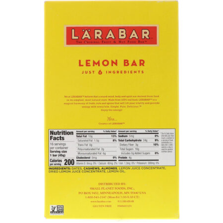 Larabar, The Original Fruit & Nut Food Bar, Lemon Bar, 16 Bars, 1.6 oz (45 g) Each - Image 3