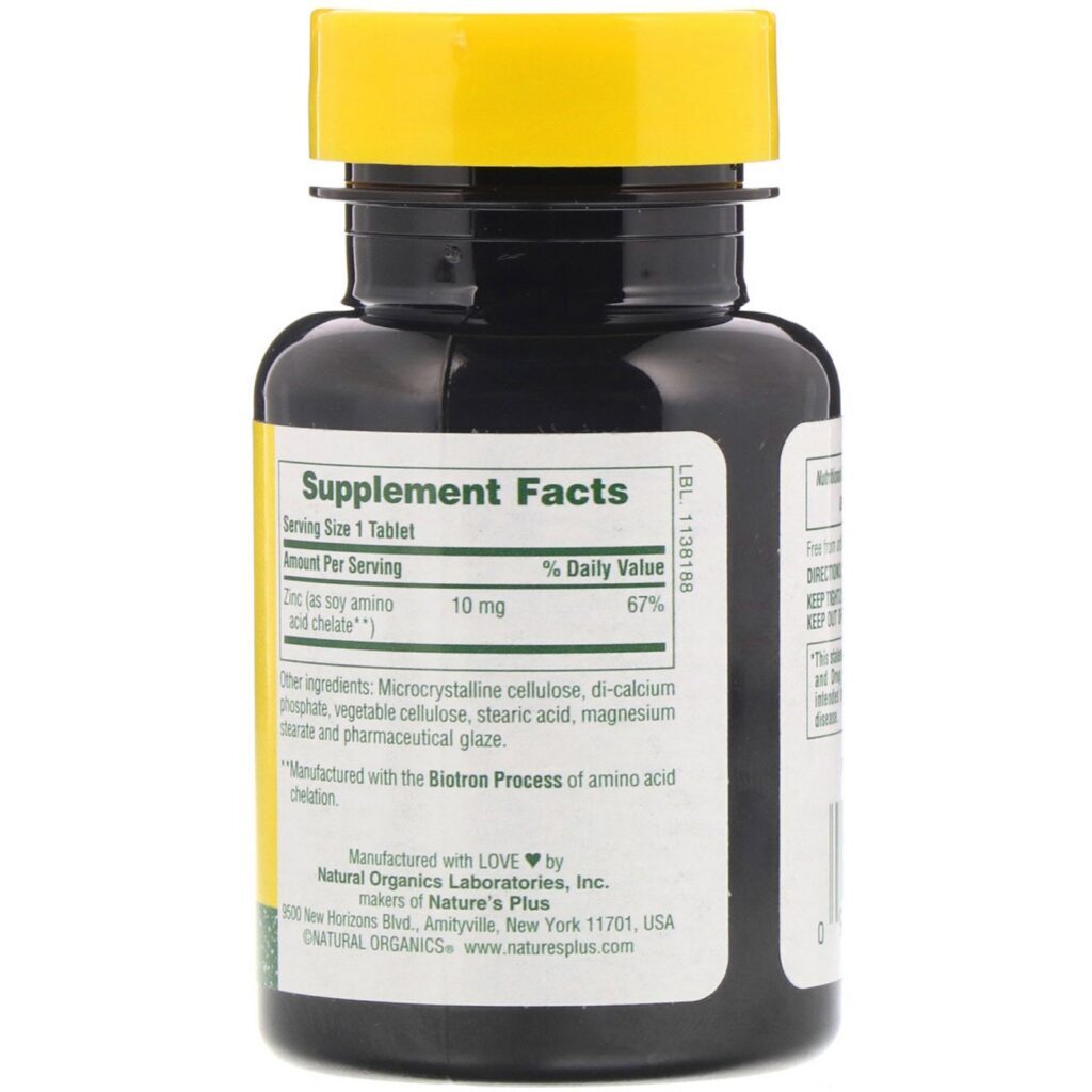 Nature's Plus, Zinco, 10 mg, 90 comprimidos - Imagem 2