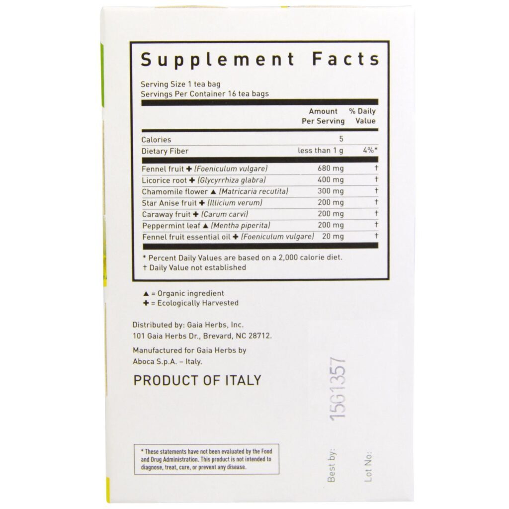 Gaia Herbs, Gases & Inchaço, Sem Cafeína, 16 Sachês, 1.13 oz (32 g) - Imagem 2