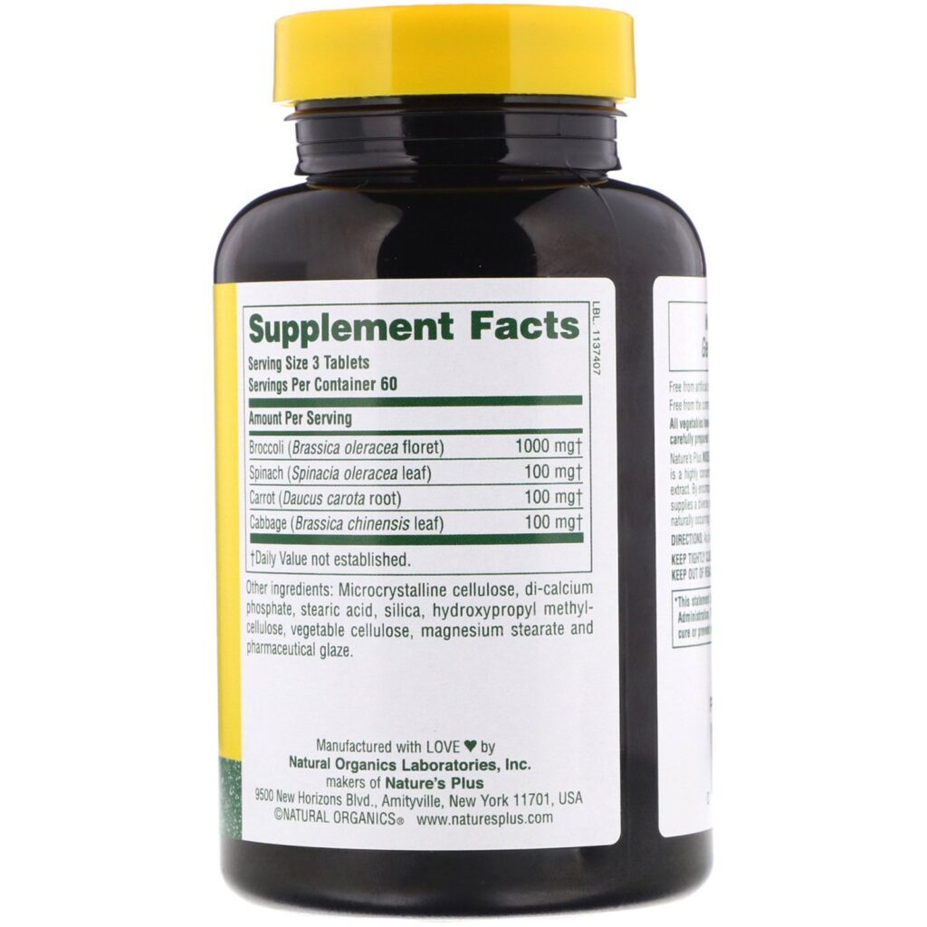 Nature's Plus, Composto de Vegetais, 180 Comprimidos - Imagem 2
