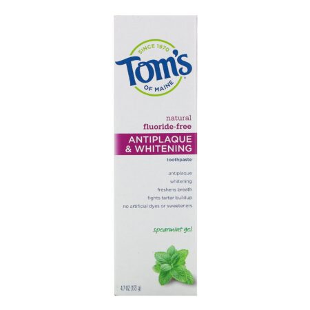 Tom's of Maine, Natural Fluoride-Free Antiplaque & Whitening Toothpaste, Spearmint Gel, 4.7 oz (133 g) - Image 2