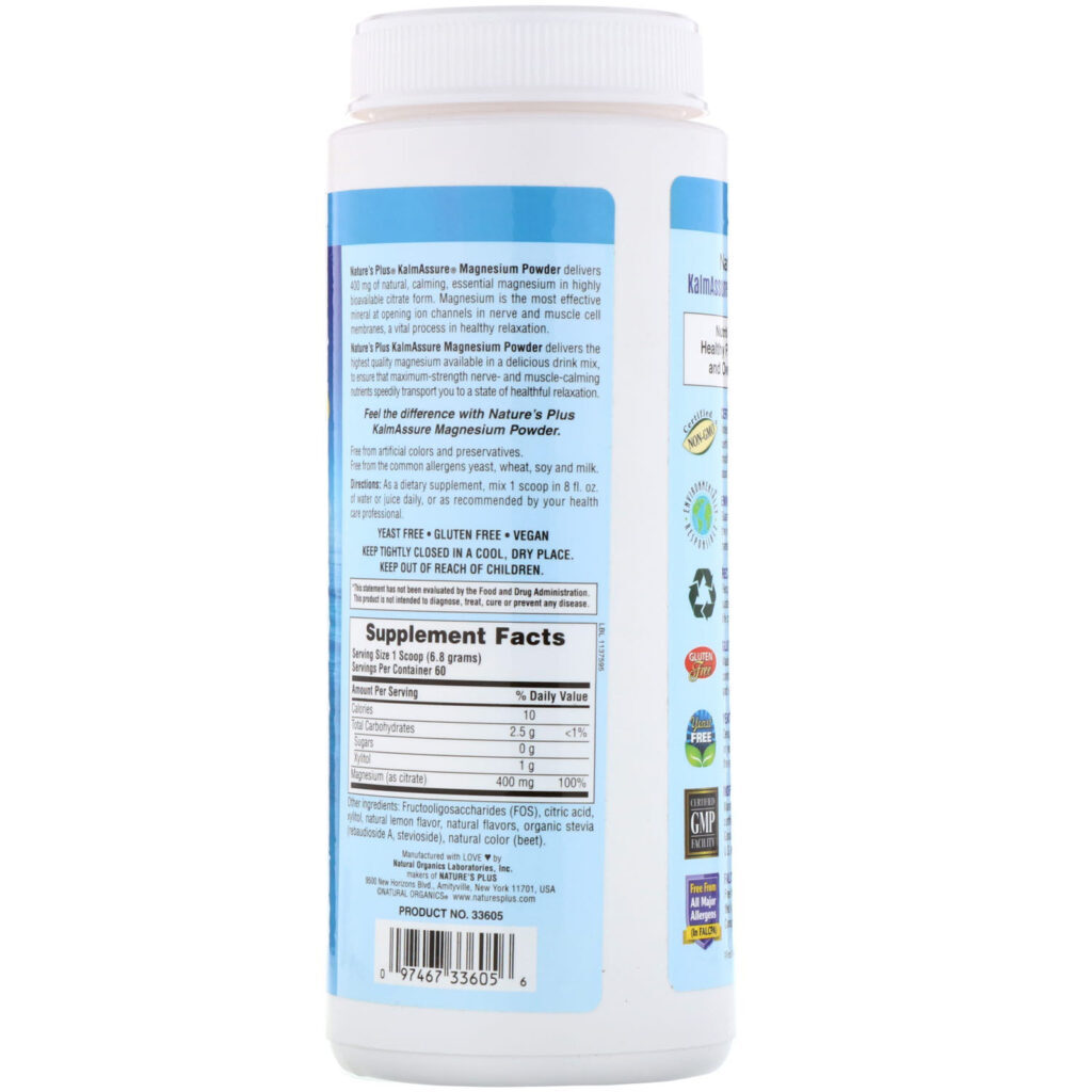 Nature's Plus, Kalmassure Magnesium Powder, Refreshing Pink Lemonade, 400 mg, 0.90 lb. (408 g) - Imagem 2