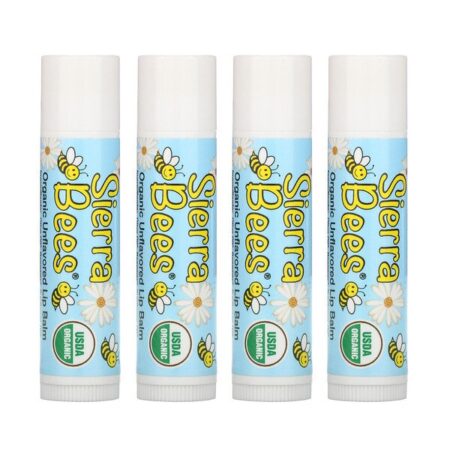 Sierra Bees, Bálsamos Orgânicos para os Lábios, Sem Sabor, 4 Unidades, 0,15 oz (4,25 g) Cada