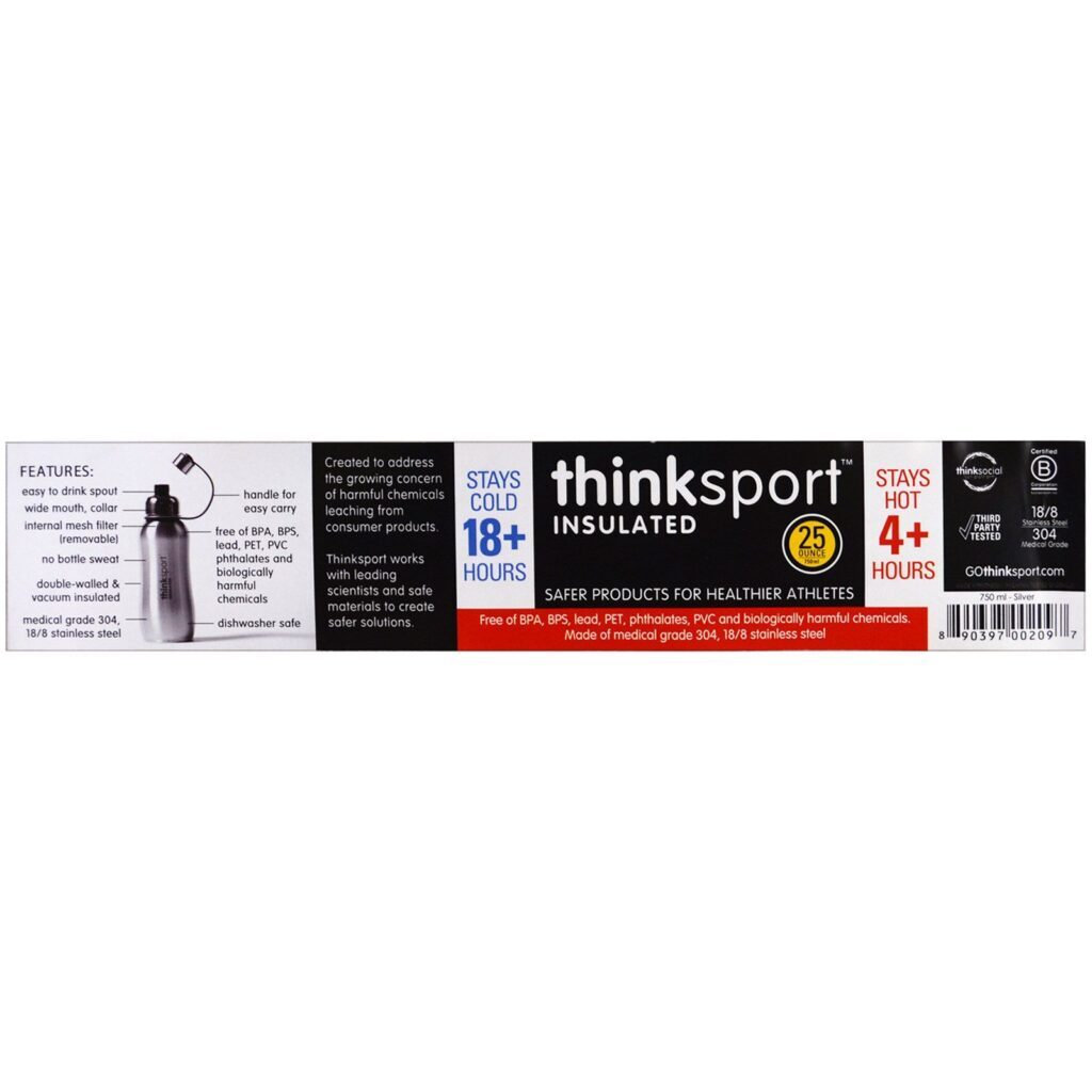 Think, Thinksport, Garrafa Esportivo com Isolamento Térmico, Prata, 750 ml (25 oz) - Imagem 3