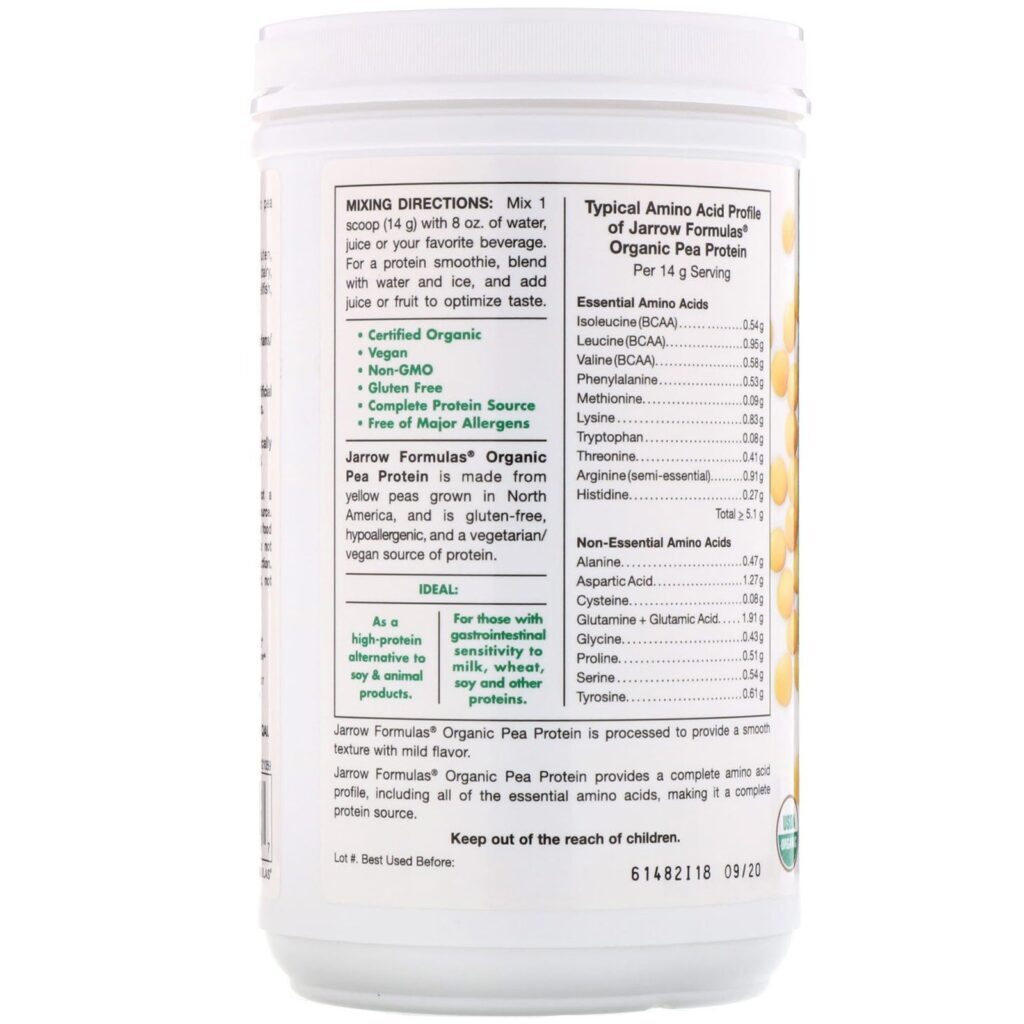 Jarrow Formulas, Proteína de Ervilha com Certificação Orgânica, 454 g (16 oz) - Imagem 3