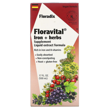 Flora, Floradix, Floravital Iron + Herbs Supplement, Liquid Extract Formula, 17 fl oz (500 ml)