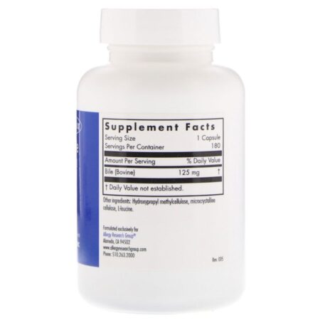 Allergy Research Group, Ox Bile, 125 mg, 180 Vegicaps - Imagem 2