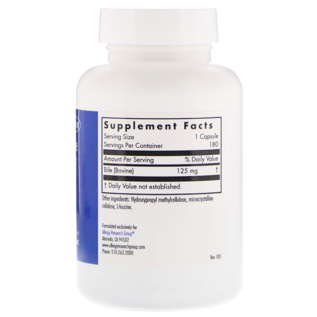 Allergy Research Group, Ox Bile, 125 mg, 180 Vegicaps - Imagem 2