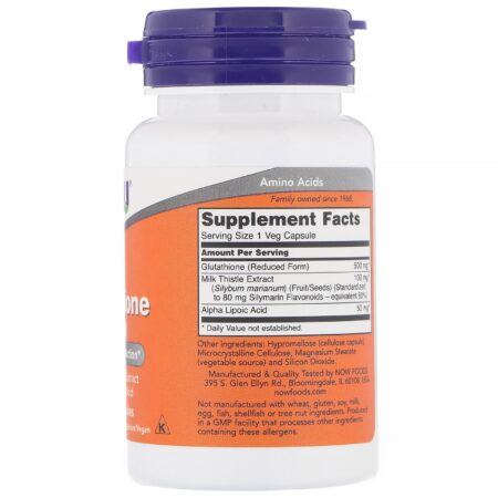 Now Foods, Glutationa, 500 mg, 30 Cápsulas Vegetais - Image 2