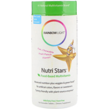 Rainbow Light, Nutri Stars, Multivitamínico à Base de Alimentos, Sabor Ponche de Frutas, 120 Comprimidos Mastigáveis