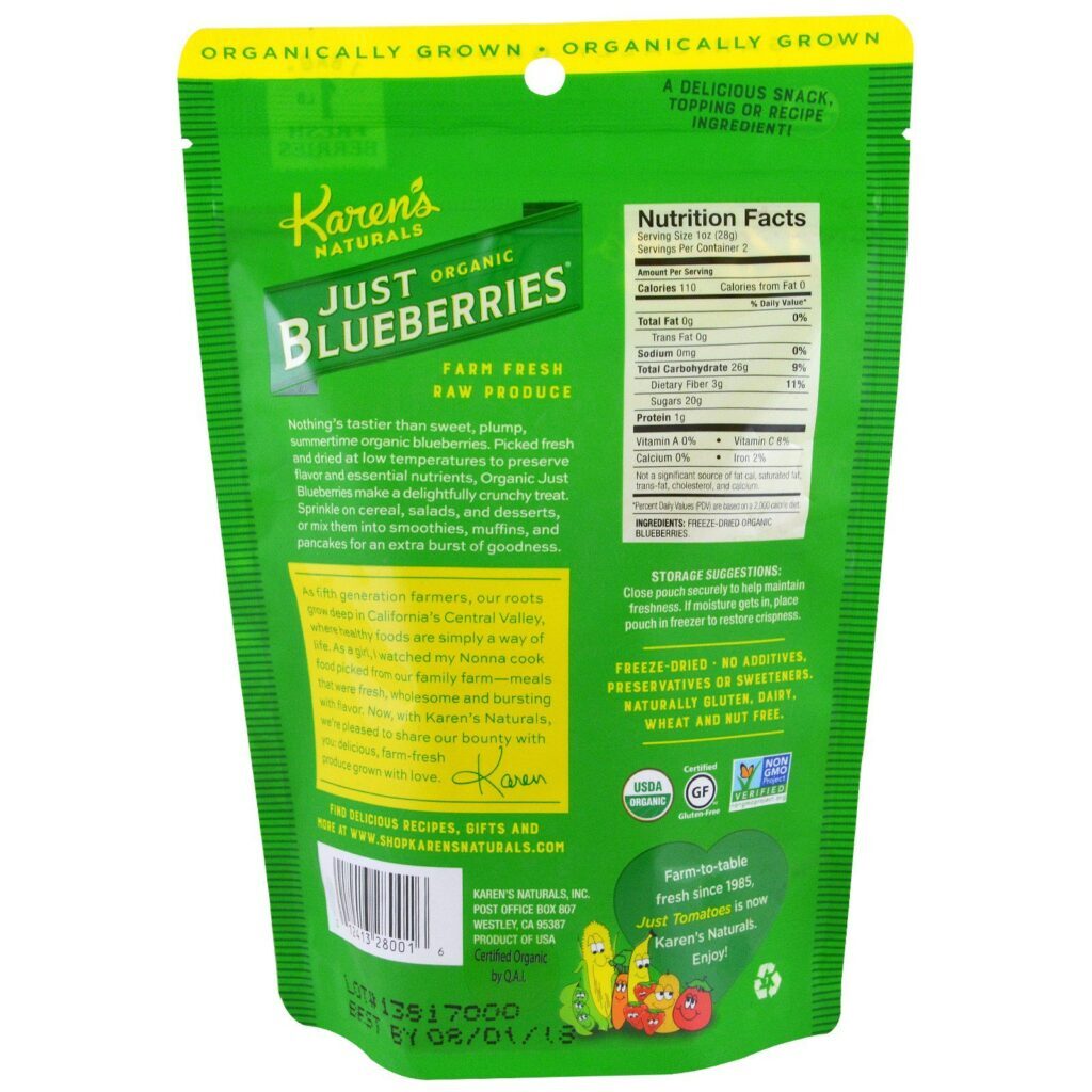Karen's Naturals, Apenas Mirtilos Orgânicos, Frutas Liofilizadas, 2 oz (56 g) - Imagem 2