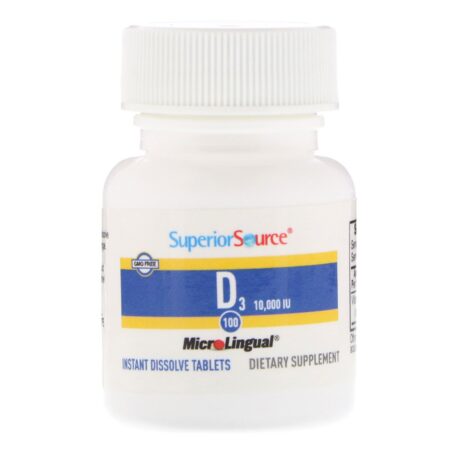 Superior Source, Extra Strength Vitamin D3, 10.000 UI, 100 Comprimidos de Dissolução Instantânea MicroLingual - Image 3