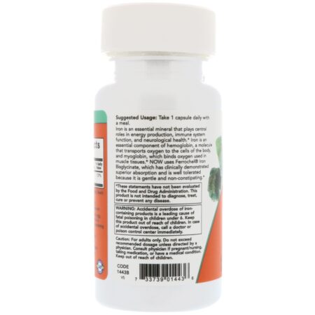 Now Foods, Ferro, 18 mg, 120 Cápsulas Vegetais - Image 3