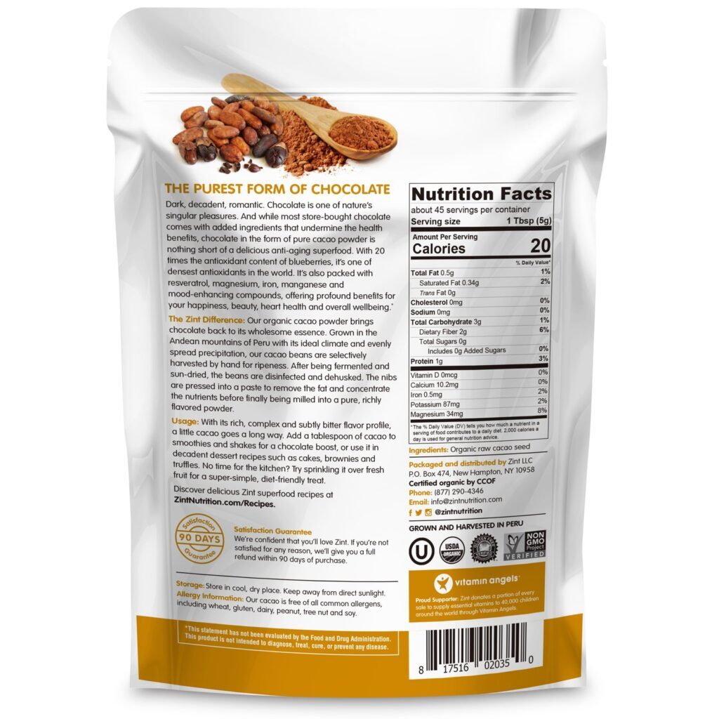 Zint, Cacao Raw Organic Powder, 8 oz (227 g) - Imagem 2