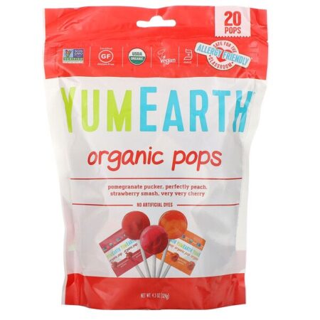 YumEarth, Pirulitos orgânicos, sabores variados, 20 Pirulitos, 4.2 oz (119.1 g)