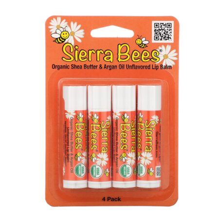 Sierra Bees, Bálsamos Labiais Ôrganicos, Manteiga de Karité e Óleo de Argan, 4 Embalagens, 0,15 oz (4,25 g) Cada - Image 2