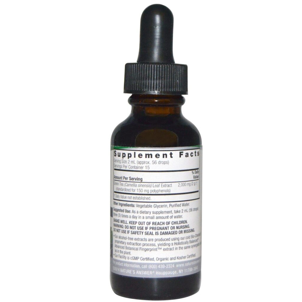Nature's Answer, Chá Verde, Livre de Álcool, 2.000 mg, 1 fl oz (30 ml) - Imagem 2