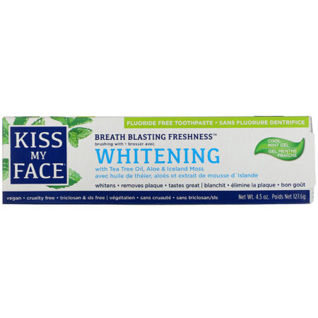 Kiss My Face, Whitening Toothpaste with Tea Tree Oil, Aloe & Iceland Moss, Fluoride Free, Cool Mint Gel, 4.5 oz (127.6 g) - Image 2