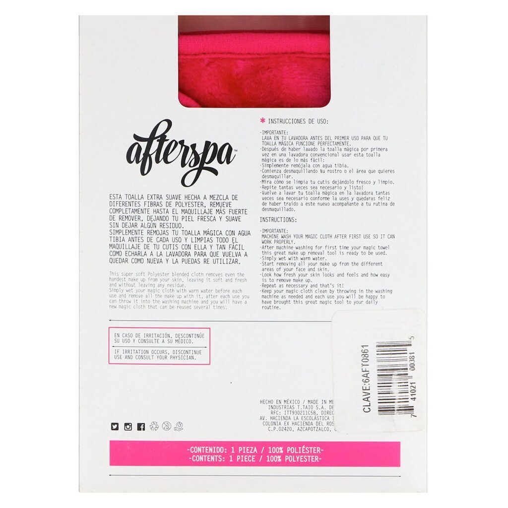 AfterSpa, Toalha Mágica Removedora de Maquiagem (reusável), Rosa, 1 toalha - Imagem 3