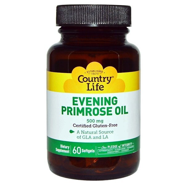 Country Life, Óleo de Prímula, 500 mg, 60 cápsulas softgel