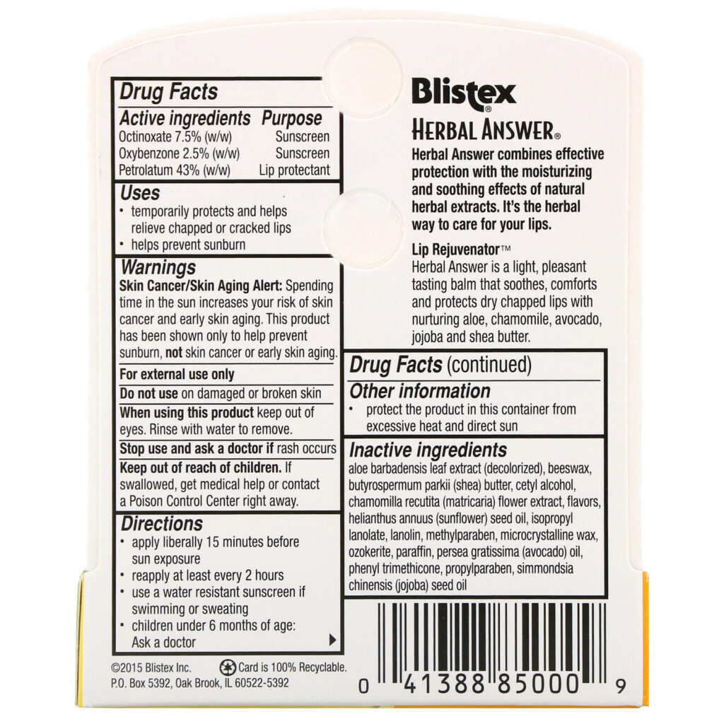Blistex, Lip Protectant/Sunscreen, SPF 15, Herbal Answer, 0.15 oz (4.25 g) - Imagem 3