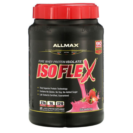 ALLMAX Nutrition, Isoflex, Isolaro de Proteína Whey 100% Ultrapuro (Filtração de Partículas de WPI Ionizadas), Morango, 907 g