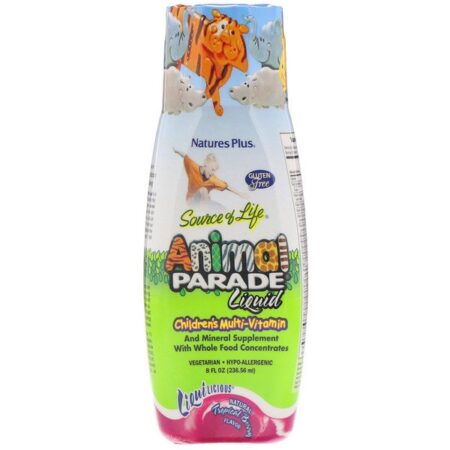 Nature's Plus, Fonte de vida, Animal Parade Líquido, multivitamínico infantil, sabor natural de frutas tropicais, 8 fl. oz (236,56 mL)