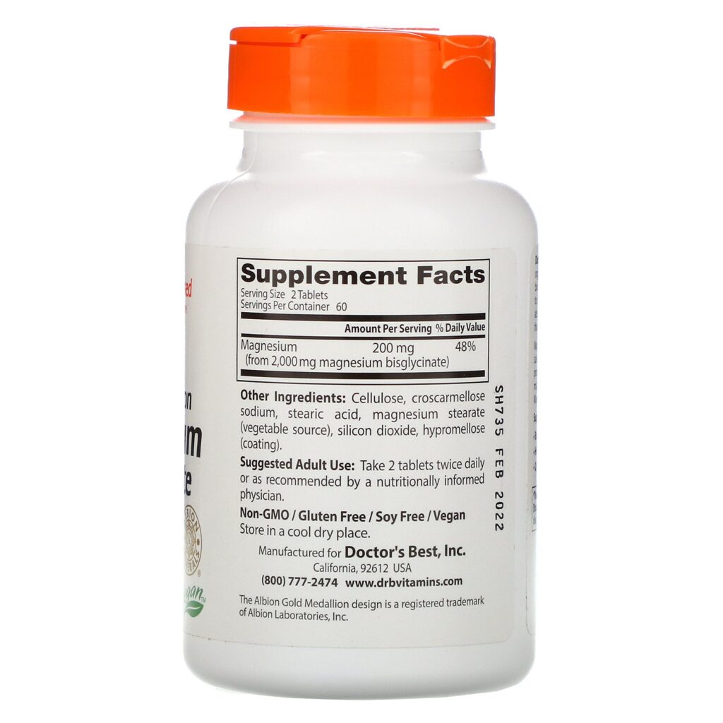 Doctor's Best, High Absorption Magnesium Bisglycinate, 100 mg, 120 Tablets - Imagem 2