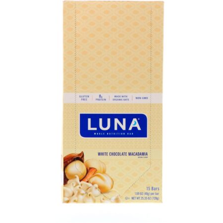 Clif Bar, Luna, Barra Nutritiva Integral para Mulheres, Chocolate Branco com Macadâmia, 15 Barras, 1,69 oz (48 g) Cada - Image 2