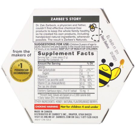 Zarbee's, 96% Honey Cough Soothers + Immune Support, Natural Mixed Berry Flavor, Ages 5+, 14 Pieces - Image 3