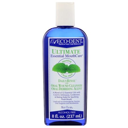 Eco-Dent, Ultimate Essential MouthCare, Enxaguante Diário e Limpeza de Feridas Bucais, Menta Brilhante e Limpa, 8 fl oz (237 ml)