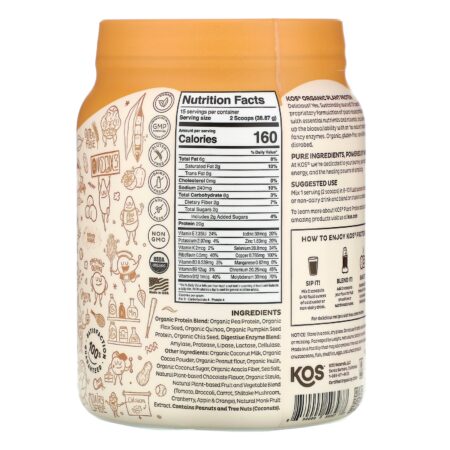 KOS, Organic Plant Protein, Chocolate Peanut Butter, 1.28 lb (583 g) - Image 2