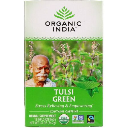 Organic India, Chá Tulsi, Green, 18 Saquinhos de Infusão, 34,2 g (1,21 oz)