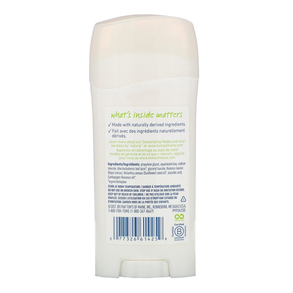 Tom's of Maine, Desodorante natural de longa duração, sem perfume, 2.25 oz (64 g) - Imagem 2