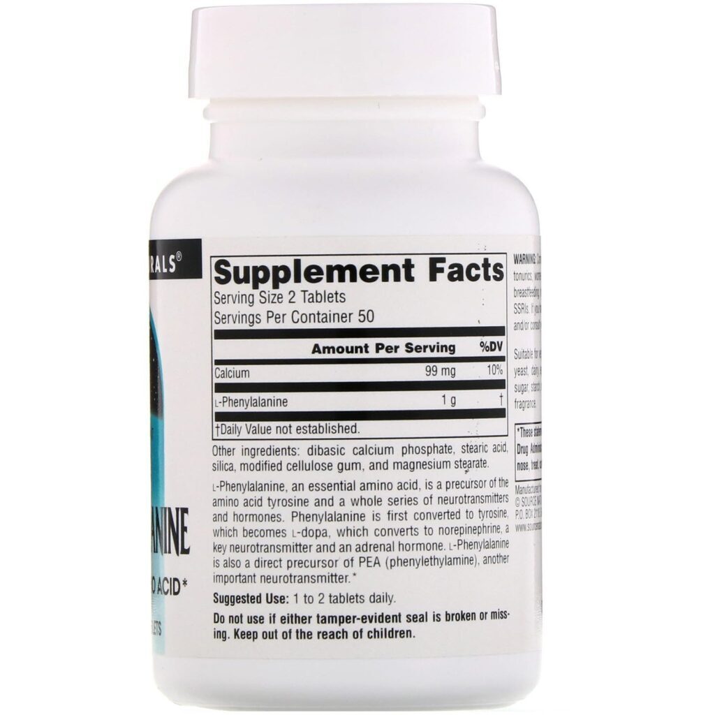 Source Naturals, L-Fenilalanina, 500 mg, 100 Comprimidos - Imagem 2