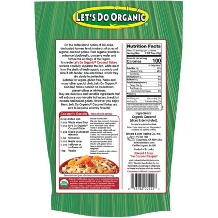 Edward & Sons, Let's Do Organic, flocos de coco sem açúcar 100% orgânicos, 200 g, (7 oz) - Image 2