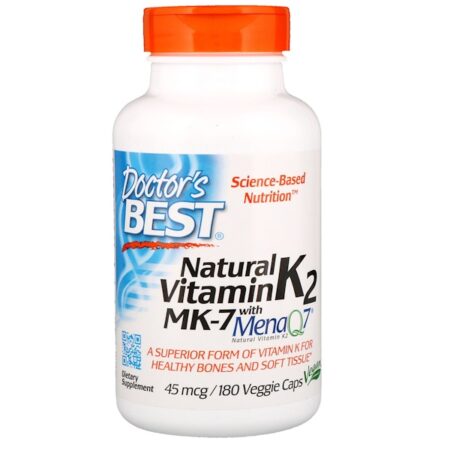 Doctor's Best, Vitamina Natural K2 MK-7 com MenaQ7, 45 mcg, 180 Cápsulas Vegetais