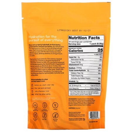 Cure Hydration, Hydration Mix, Golden Hour Ginger Turmeric, 14 Packs, 0.29 oz (8.3 g) Each - Image 2