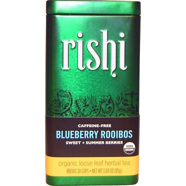 Rishi Tea, Folhas Soltas de Chá de Ervas Orgânico, Blueberry Rooibos, sem cafeína, 3.00 oz (85 g)