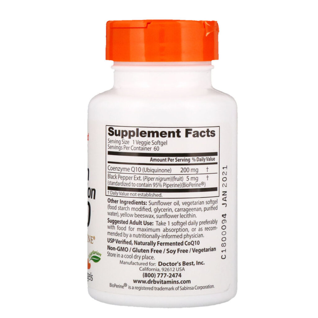 Doctor's Best, CoQ10 de Alta Absorção com BioPerine, 200 mg, 60 Cápsulas Softgel Vegetarianas - Imagem 2
