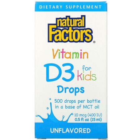 Natural Factors, Vitamina D3, Gotas, Sem Sabor, 400 UI, 15 ml (0,5 fl oz)